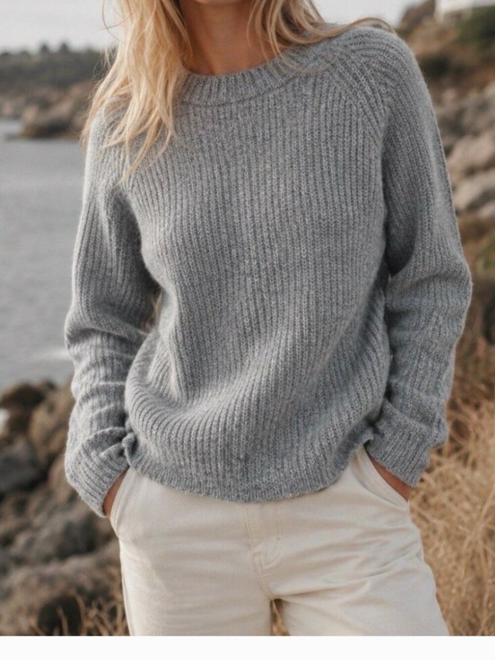 Quince Mongolian Cashmere Fisherman Crewneck Sweater Gray Size XS Luxury